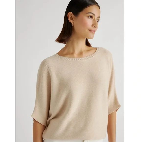 Quince Heather Oatmeal Lightweight Cotton Cashmere Link-Stitch Dolman Sweater XL - Picture 4 of 16